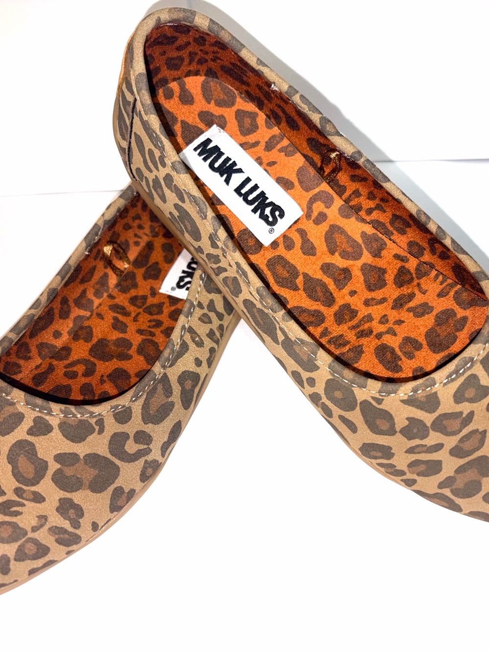 MUK LUKS Women's Solana Skimmer Shoes in a printed leopard pattern.